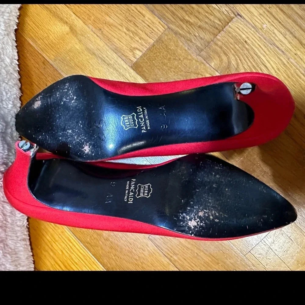 SEXI Pancaldi 1888 Designer Red Fabric High Heels Dress Shoes 9AA Italy Made - Picture 5 of 5